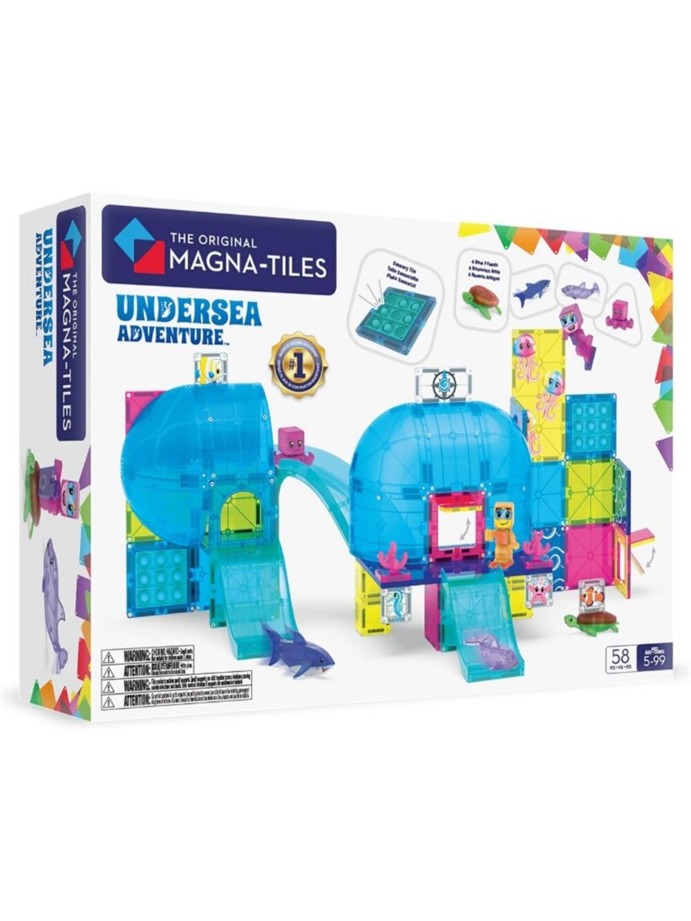 Undersea Adventure Magnetic Building Set - 58-Piece Construction Tiles for Kids